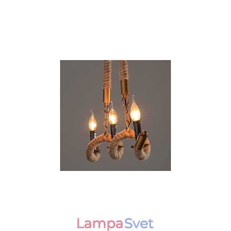 Sviečka Konopný luster Vintage prívesok Kované železné vlnité konopné lano luster