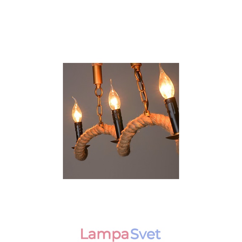 Sviečka Konopný luster Vintage prívesok Kované železné vlnité konopné lano luster