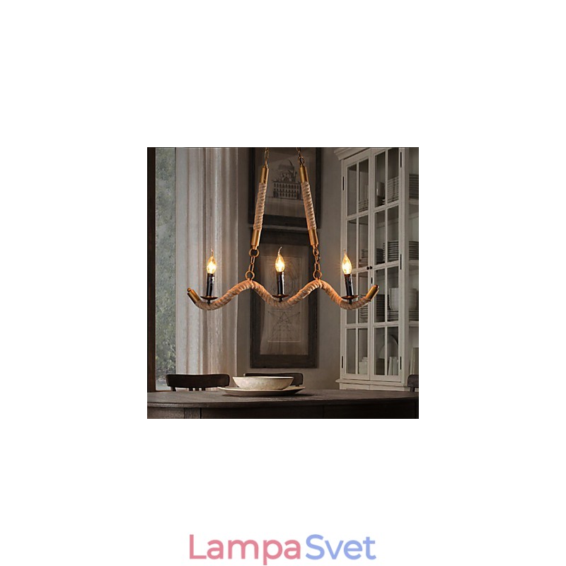 Sviečka Konopný luster Vintage prívesok Kované železné vlnité konopné lano luster