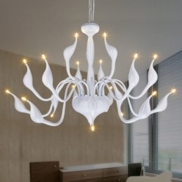 18 svetiel Stainless Post Modern Swan Luster Light G4 White Dokončené