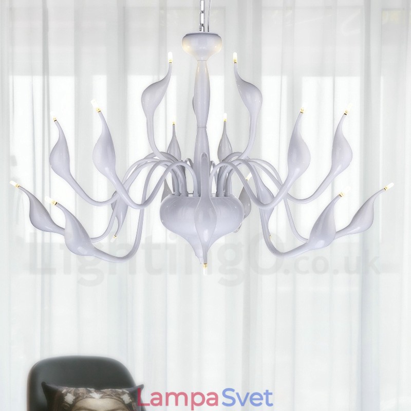 18 svetiel Stainless Post Modern Swan Luster Light G4 White Dokončené