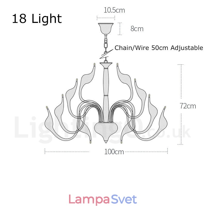 18 svetiel Stainless Post Modern Swan Luster Light G4 White Dokončené