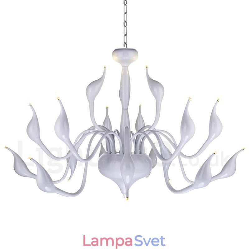 18 svetiel Stainless Post Modern Swan Luster Light G4 White Dokončené