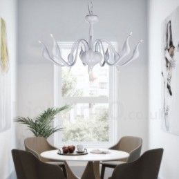 18 svetiel Stainless Post Modern Swan Luster Light G4 White Dokončené