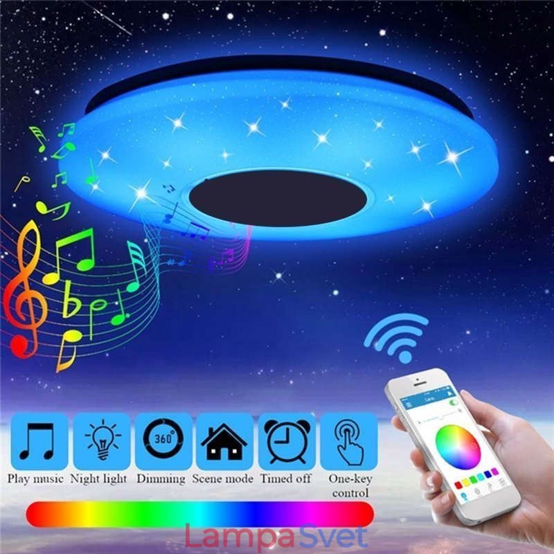 Farebné stropné svietidlo pod omietku s funkciou časovania hudobného reproduktora Bluetooth