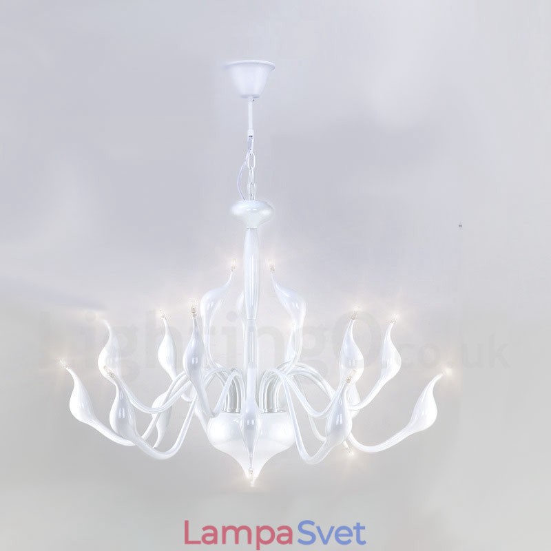 18 svetiel Stainless Post Modern Swan Luster Light G4 White Dokončené