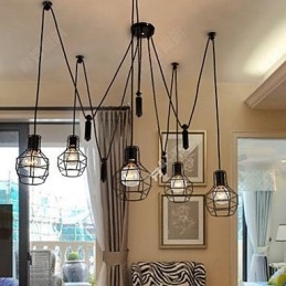 Jedáleň Luster na sedenie Americké vidiecke lampy a lucerny Zdvihnite drobné klietky Droplight