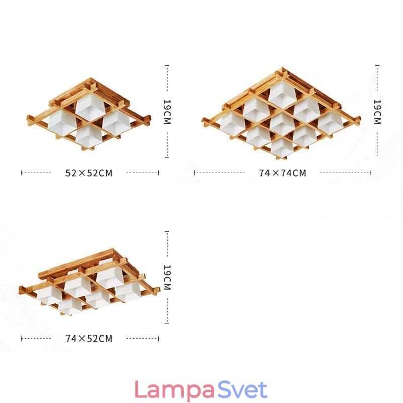 Severská štvorcová mriežka zapustená stropná svietidlo z gumy a dreva
