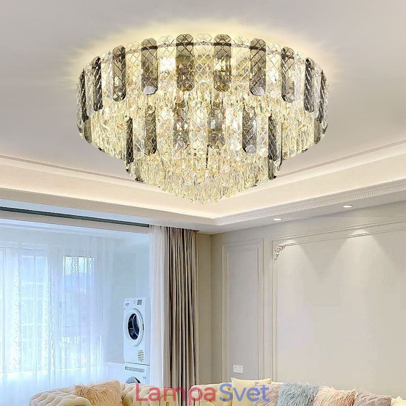 Krištáľové zapustené dvojvrstvové okrúhle luxusné dekoratívne stropné svietidlo 80 cm