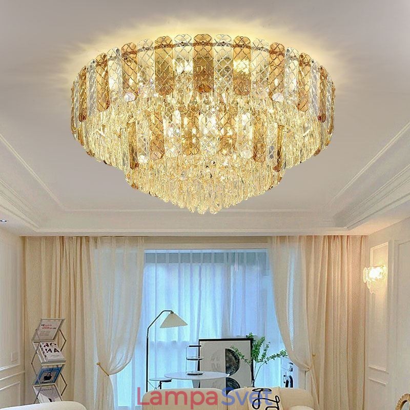 Krištáľové zapustené dvojvrstvové okrúhle luxusné dekoratívne stropné svietidlo 80 cm