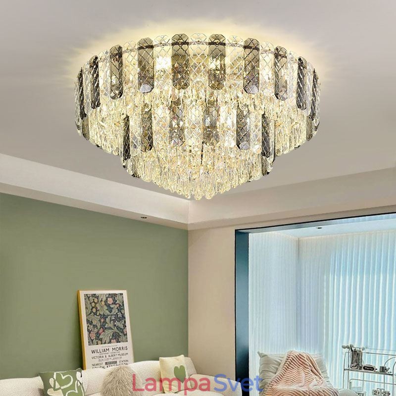 Krištáľové zapustené dvojvrstvové okrúhle luxusné dekoratívne stropné svietidlo 80 cm