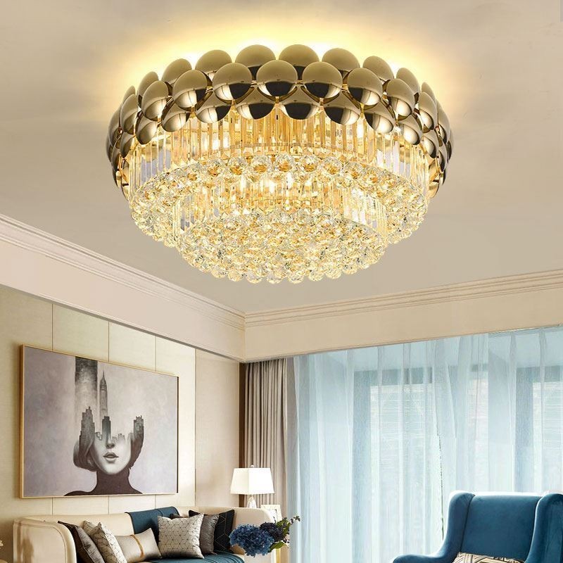 Krištáľové stropné okrúhle galvanicky pokovované zlaté luxusné stropné svietidlo pod omietku 80 cm