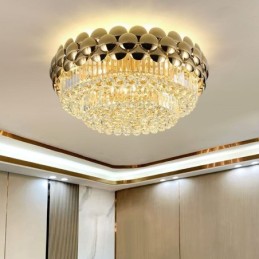 Krištáľové stropné okrúhle galvanicky pokovované zlaté luxusné stropné svietidlo pod omietku 80 cm