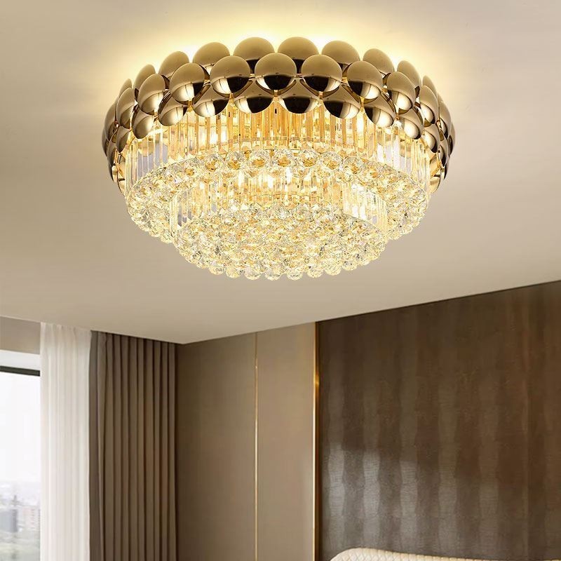 Krištáľové stropné okrúhle galvanicky pokovované zlaté luxusné stropné svietidlo pod omietku 80 cm