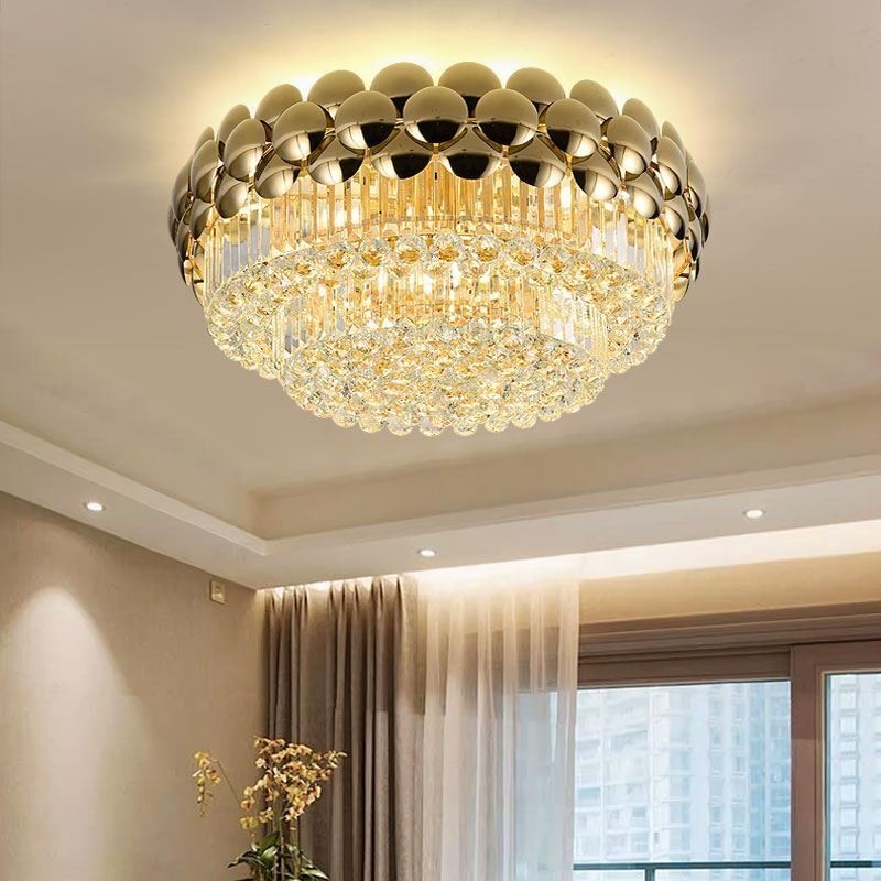 Krištáľové stropné okrúhle galvanicky pokovované zlaté luxusné stropné svietidlo pod omietku 80 cm