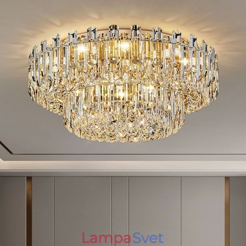 Luxusné krištáľové stropné okrúhle krištáľové svietidlo so zapustenou montážou