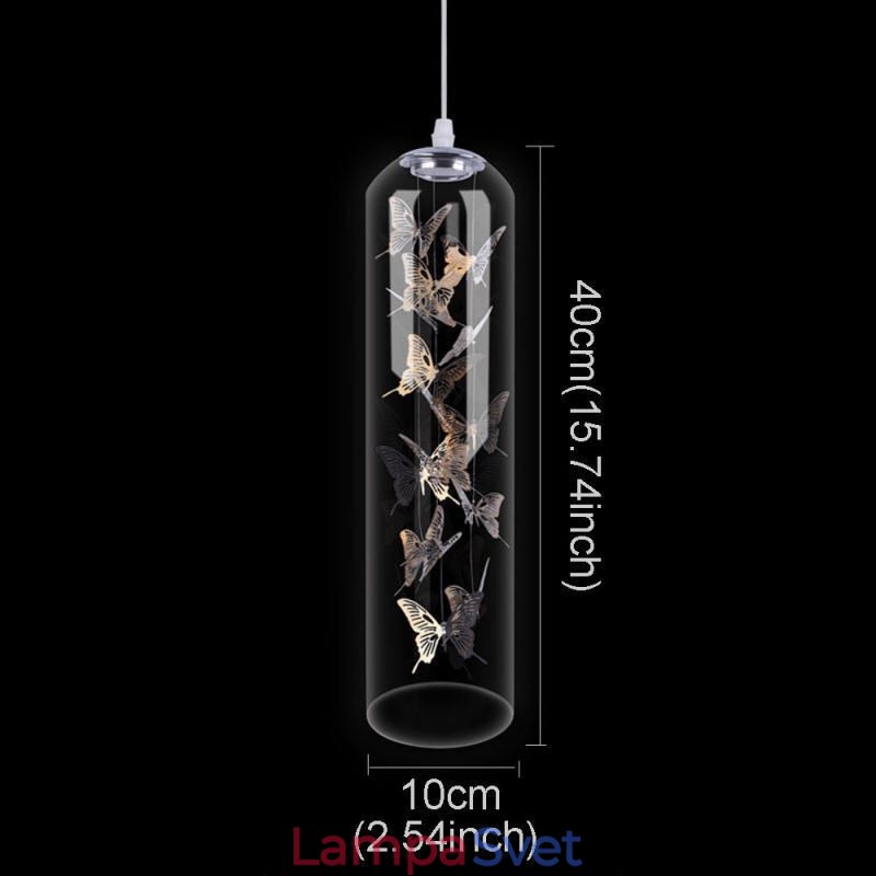 Sklenené závesné svetlo Creative Nordic Cylinder Lamp Butterfly Light