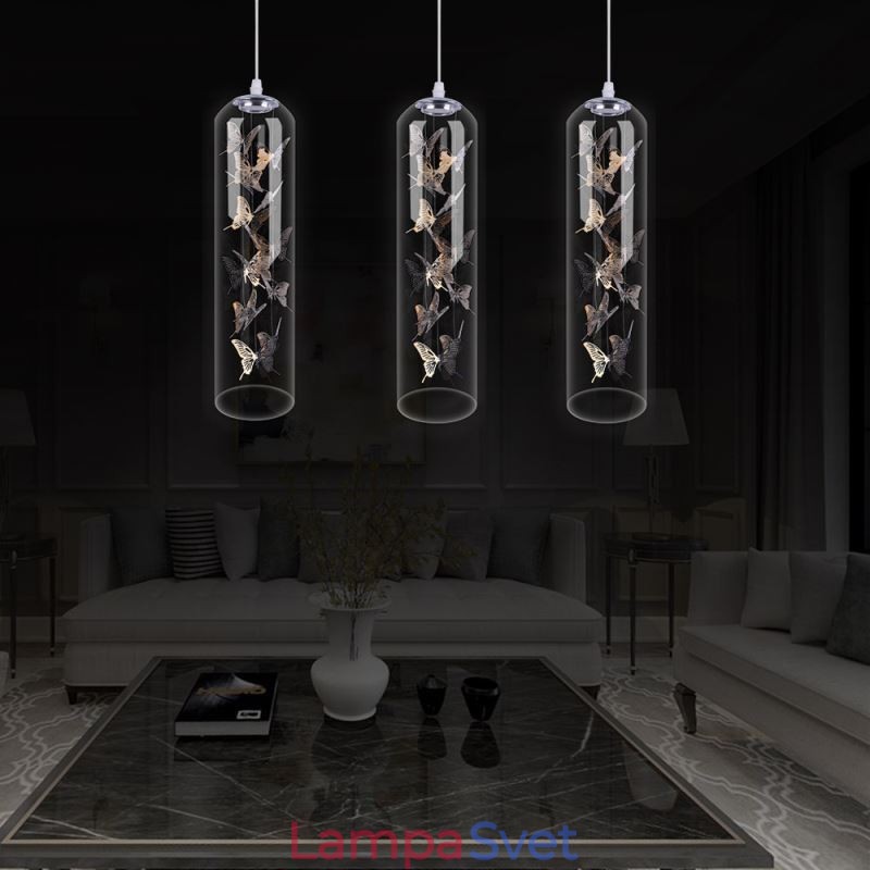 Sklenené závesné svetlo Creative Nordic Cylinder Lamp Butterfly Light