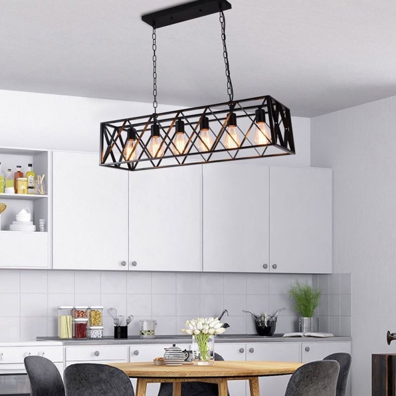 Rustikálne obdĺžnikové závesné svietidlo 6 Light Farmhouse závesné svetlo