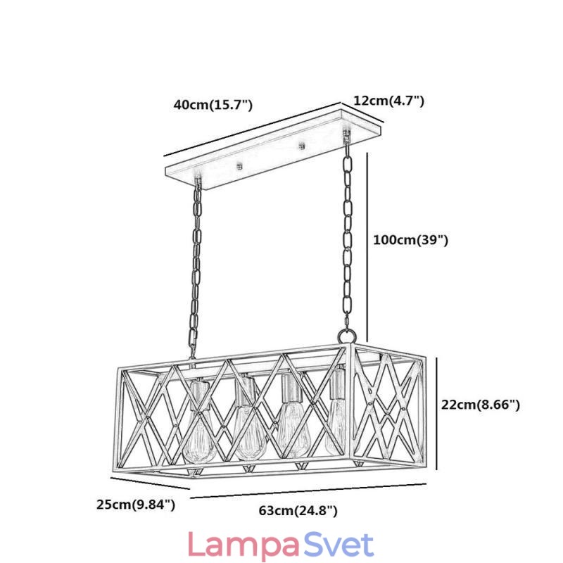 Rustikálne obdĺžnikové závesné svietidlo 4 Light Farmhouse závesné svetlo