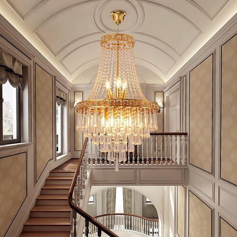 Moderný krištáľový luster Súčasné elegantné stropné svietidlo Duplex schodisko