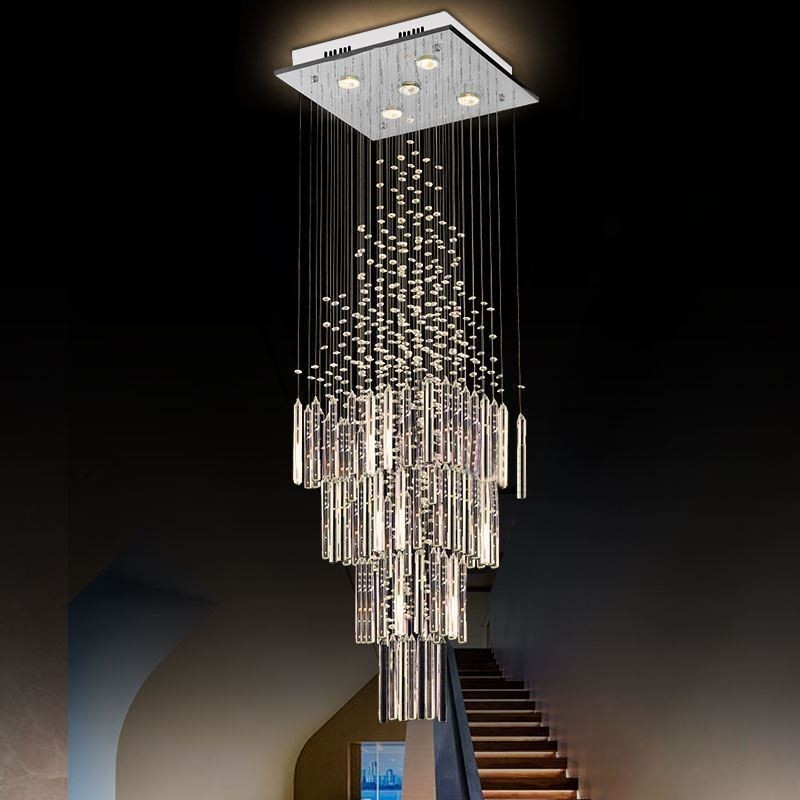 Moderný štvorcový krištáľový luster Moderné elegantné stropné svietidlo Duplex schodisko