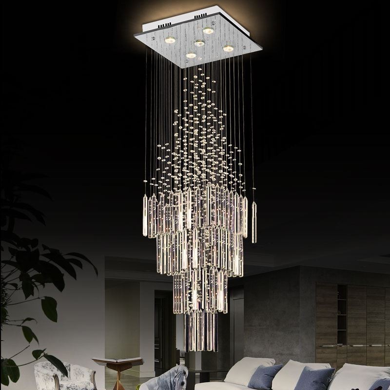 Moderný štvorcový krištáľový luster Moderné elegantné stropné svietidlo Duplex schodisko