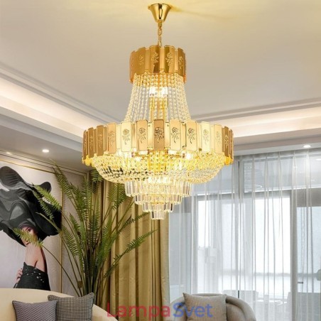 Zlaté krištáľové závesné svietidlo Elegantné dekoratívne stropné svietidlo Zlaté krištáľové závesné svietidlo Elegantné dekoratívne stropné svietidlo