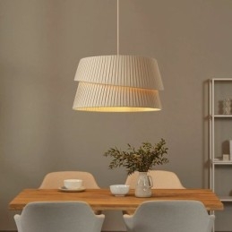 Závesná stropná dvojvrstvová látková lampa s tienidlom vo francúzskom krémovom štýle