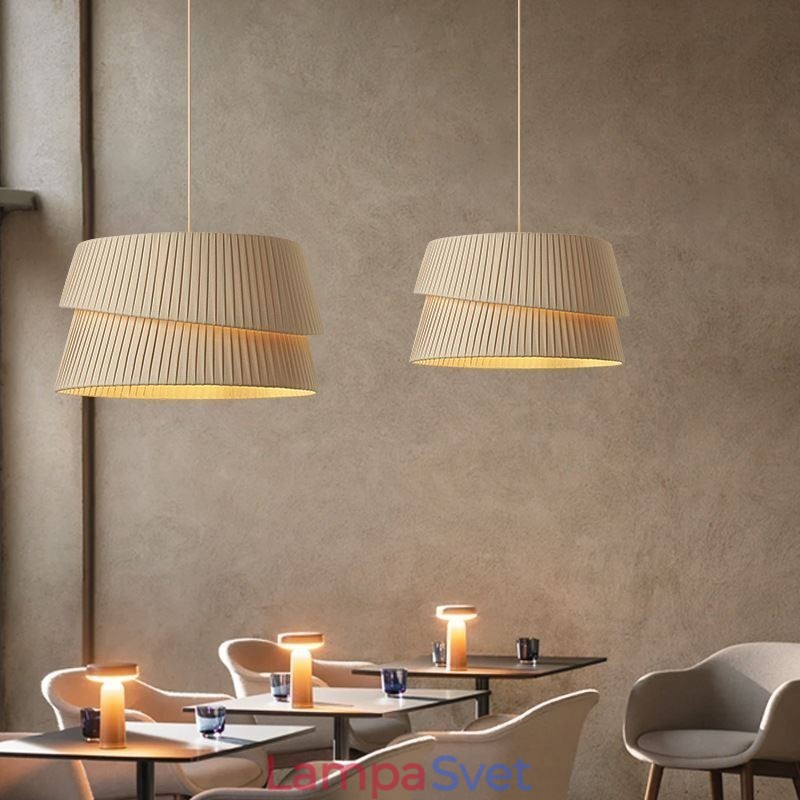 Závesná stropná dvojvrstvová látková lampa s tienidlom vo francúzskom krémovom štýle