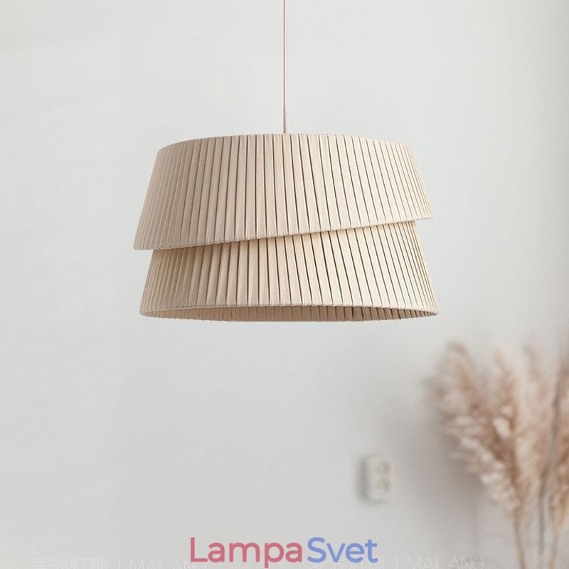 Závesná stropná dvojvrstvová látková lampa s tienidlom vo francúzskom krémovom štýle