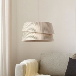 Závesná stropná dvojvrstvová látková lampa s tienidlom vo francúzskom krémovom štýle