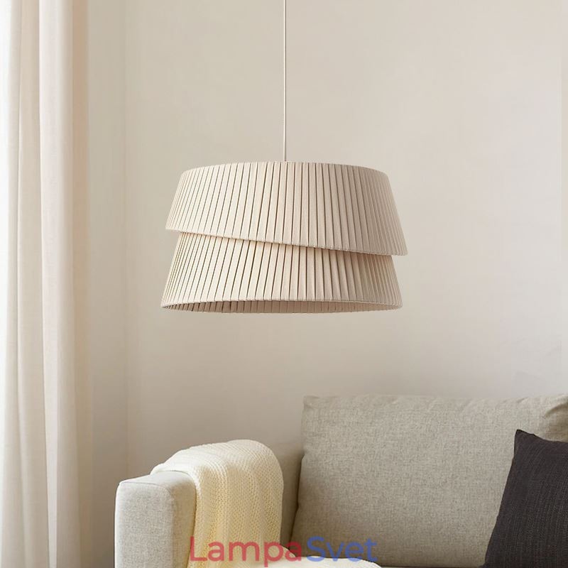 Závesná stropná dvojvrstvová látková lampa s tienidlom vo francúzskom krémovom štýle