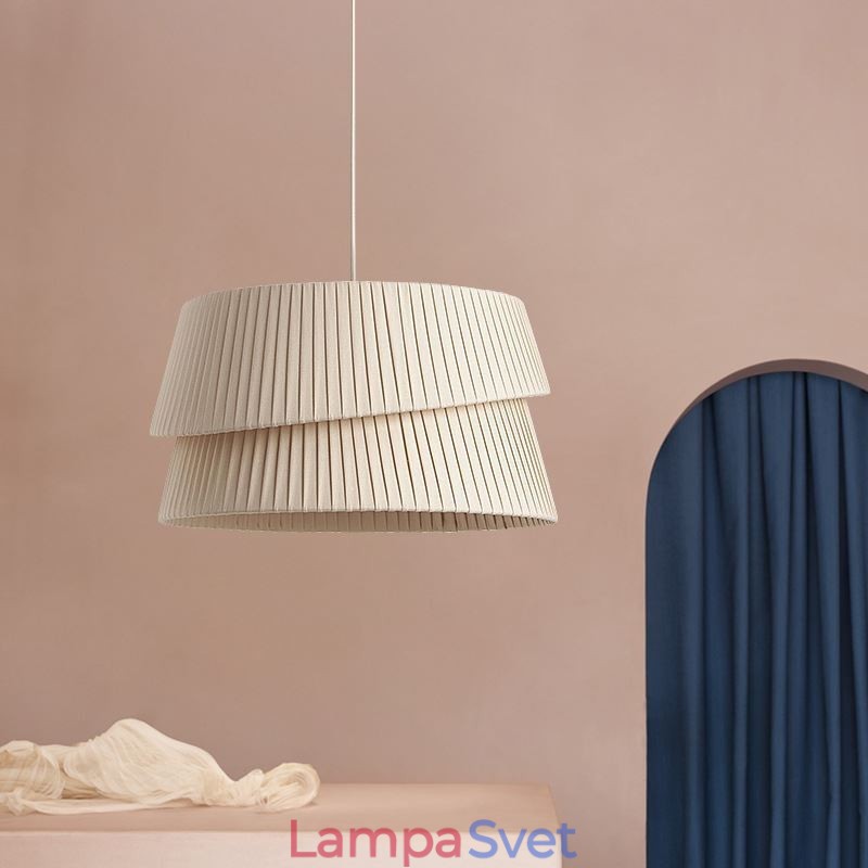 Závesná stropná dvojvrstvová látková lampa s tienidlom vo francúzskom krémovom štýle