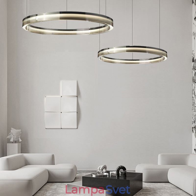Sklenené stropné svietidlo 60+80CM Kruhová dekorácia Dvojkruhové závesné svetlo Trichromatické stmievanie