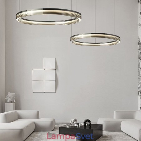 Sklenené stropné svietidlo 60+80CM Kruhová dekorácia Dvojkruhové závesné svetlo Trichromatické stmievanie