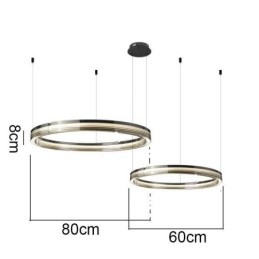 Sklenené stropné svietidlo 60+80CM Kruhová dekorácia Dvojkruhové závesné svetlo Trichromatické stmievanie