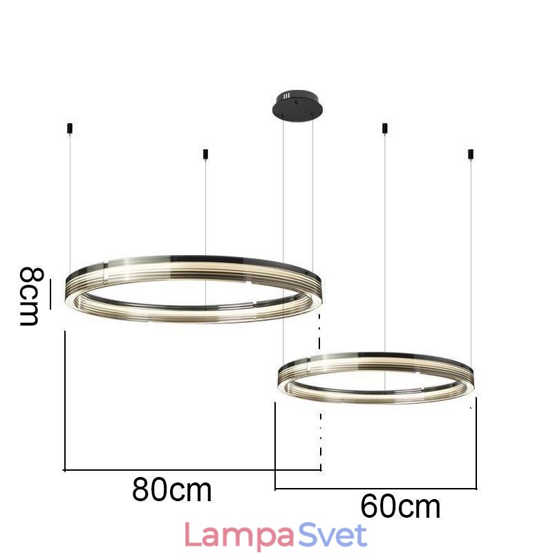 Sklenené stropné svietidlo 60+80CM Kruhová dekorácia Dvojkruhové závesné svetlo Trichromatické stmievanie