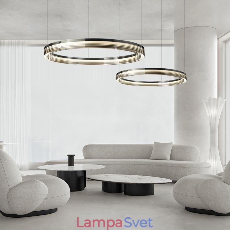 Sklenené stropné svietidlo 60+80CM Kruhová dekorácia Dvojkruhové závesné svetlo Trichromatické stmievanie