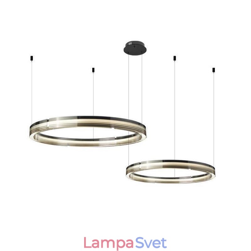 Sklenené stropné svietidlo 60+80CM Kruhová dekorácia Dvojkruhové závesné svetlo Trichromatické stmievanie