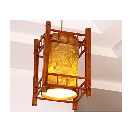 Retro lampášový drevený bambusový luster