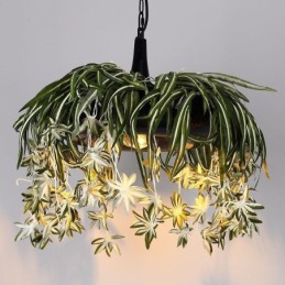 Závesná lampa v priemyselnom štýle Luster s umelou rastlinou