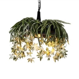 Závesná lampa v priemyselnom štýle Luster s umelou rastlinou