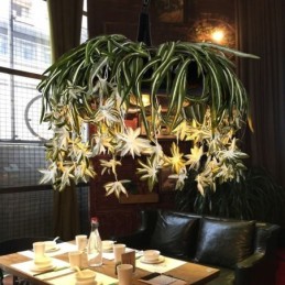 Závesná lampa v priemyselnom štýle Luster s umelou rastlinou