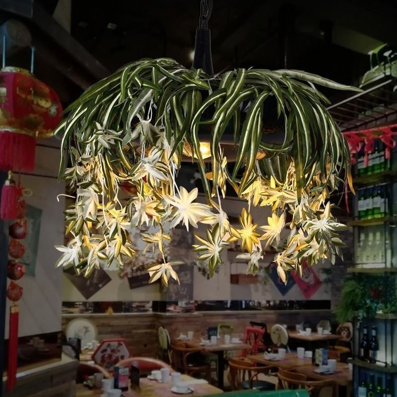 Závesná lampa v priemyselnom štýle Luster s umelou rastlinou