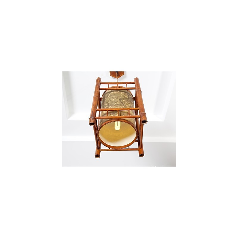 Retro lampášový drevený bambusový luster