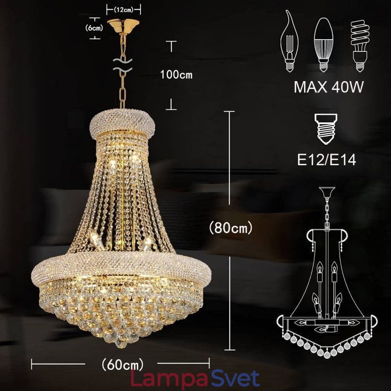 Luster v tvare koruny Luxusné krištáľové závesné svietidlo