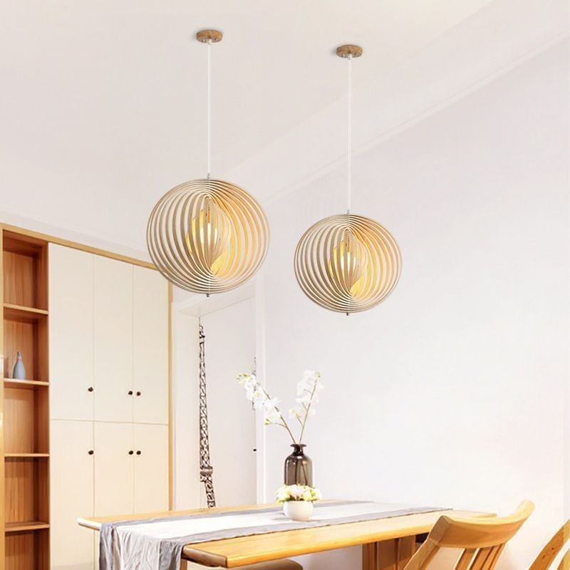 Moderný okrúhly guľový luster Závesná lampa z lipového dreva
