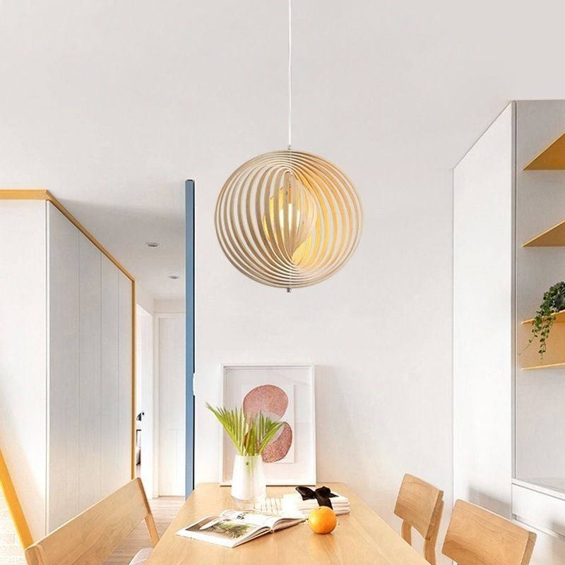 Moderný okrúhly guľový luster Závesná lampa z lipového dreva