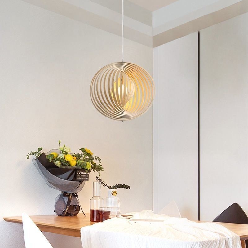 Moderný okrúhly guľový luster Závesná lampa z lipového dreva